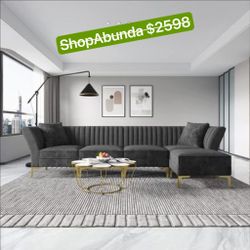 114" Sectional Velvet Sofa