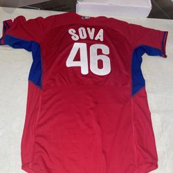 Game Used Bryan Sova Philadelphia Phillies Jersey MLB Mens 46 Red Bp