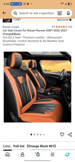 Conjie Car Seat Covers Full Set Orange & Black