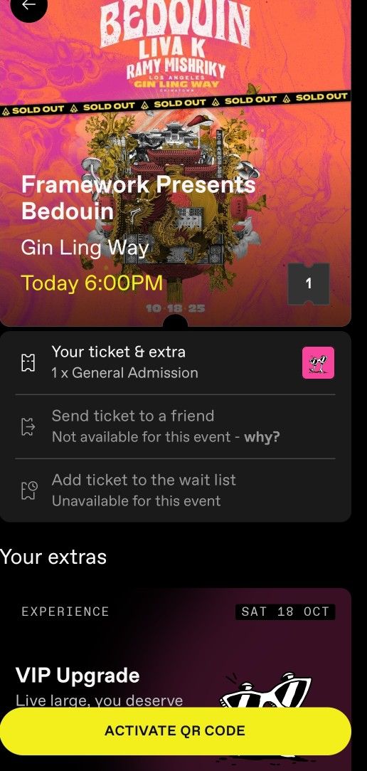 VIP Bedouin Ticket 10/25