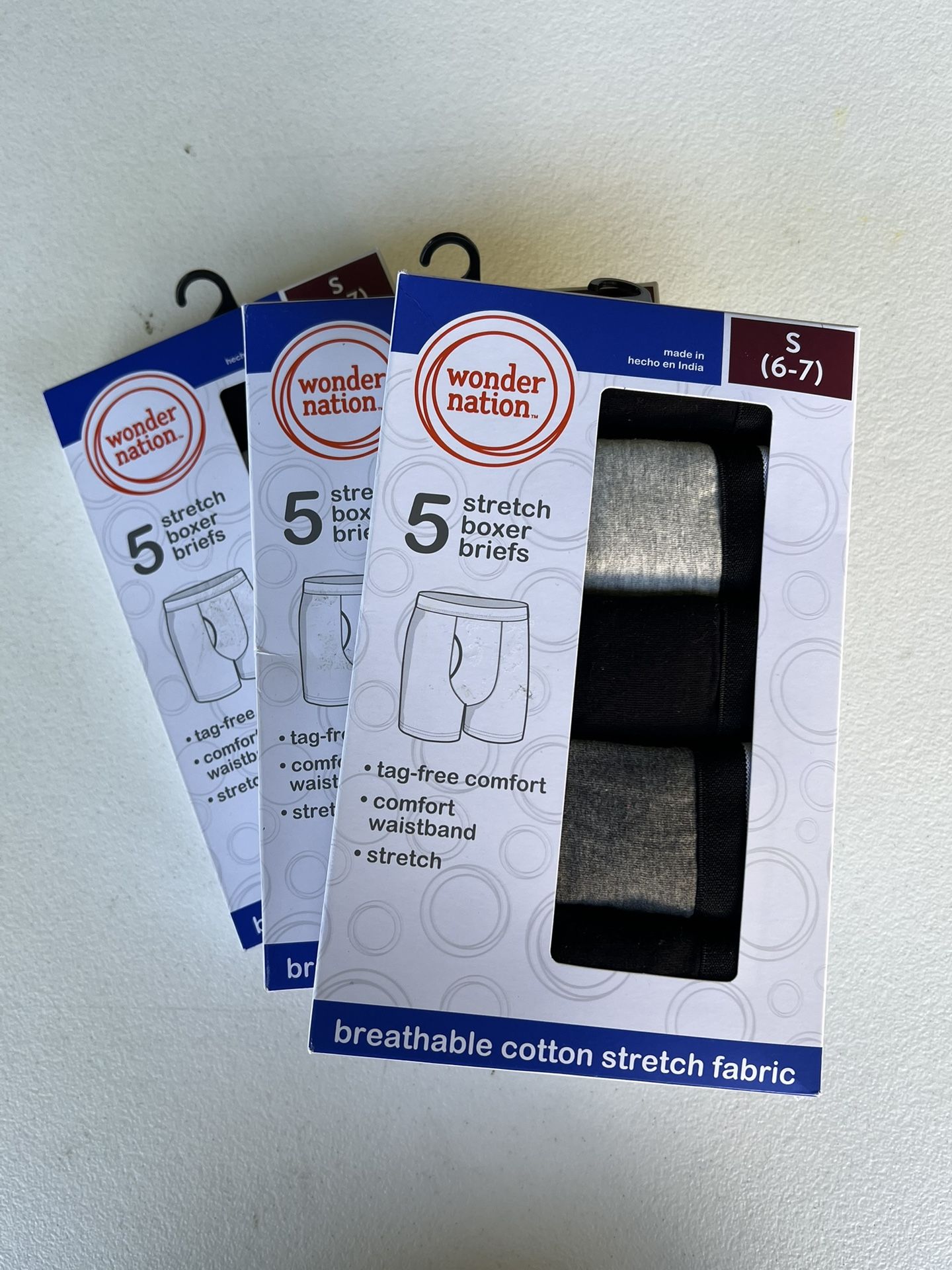 (3) Packs Of 5 Boxer Briefs For Kids Size Small 6-7