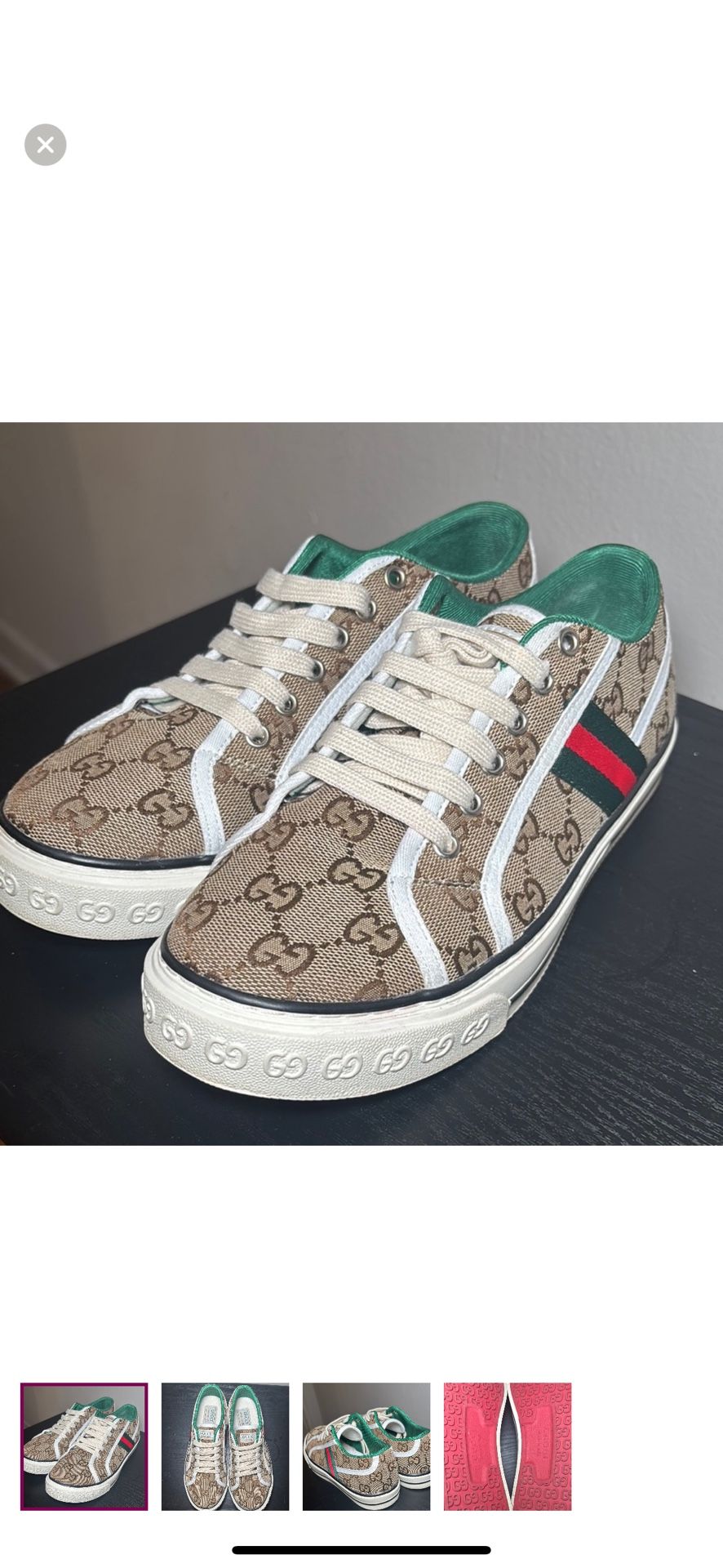 Gucci Tan and Green GG Tennis 1977 Sneakers