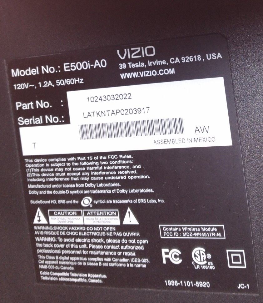 50 In. Vizio E500IA1 With GE Universal Remote for Sale in Mesa, AZ