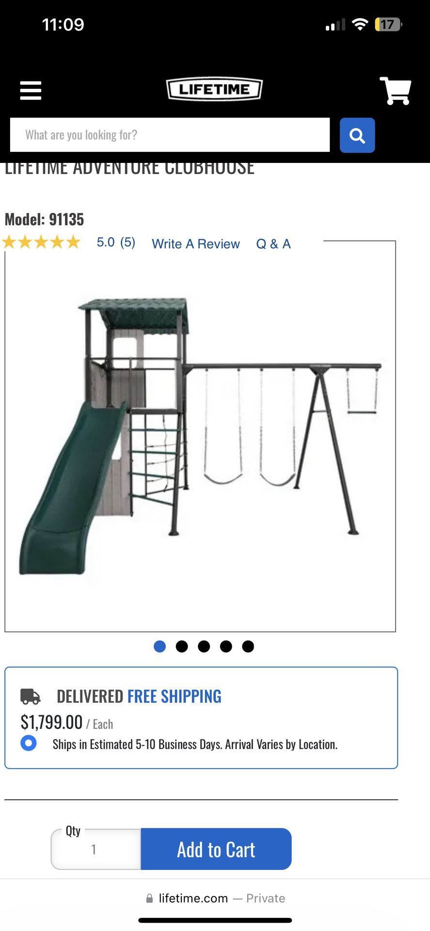 Lifetime 91135 Adventure Clubhouse Swing Set with Slide and Swings