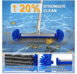 Boltigen Heavy Duty Pool Cleaning Kit with Aluminum Pole, Wall Brush & Leaf Skimmer 10.5FT Telescoping Pole, 17" Nylon Bristle Brush, Leaf Rake, Handh
