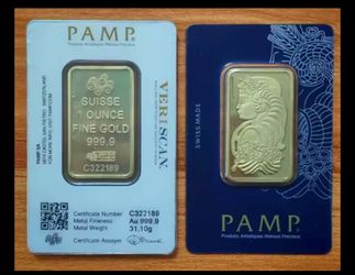 Pamp 24K Gold Plated Bar 1 Oz. Sealed .9999 Fine Gold-Foil