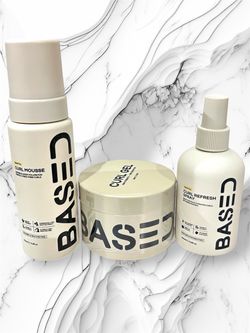 BASED BODYWORKS Curly Trio Set NEW Curl Mousse Gel Refresh Spray Hair Care
