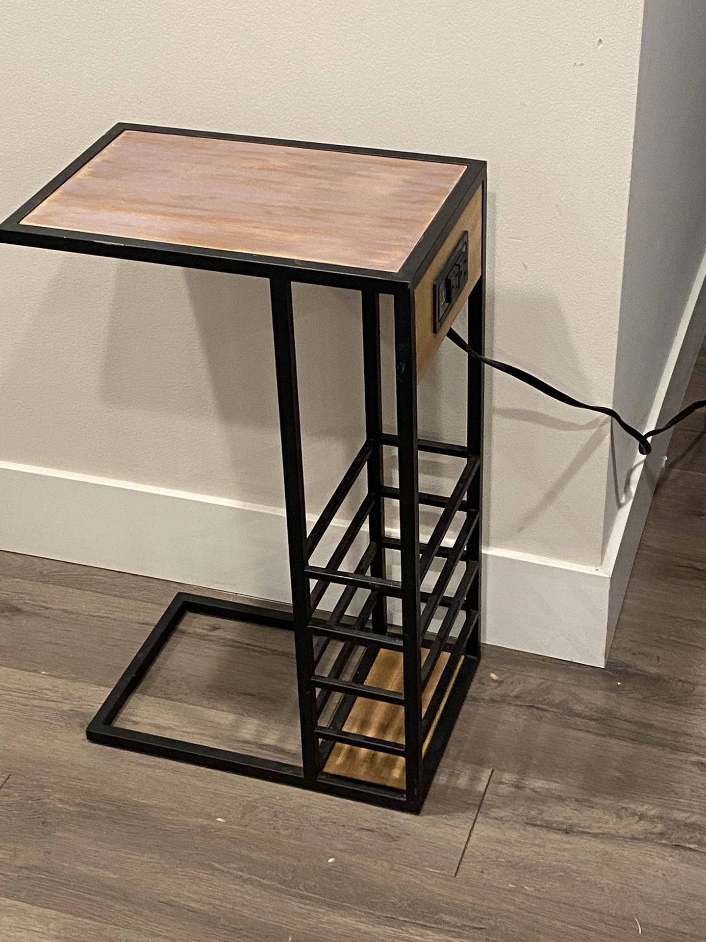 Sofa/Nightstand /Side End Computer Holder Industrial Style C Table With Black Metal Base Magazine Storage And USB Port H26”xW16”xD10”