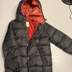 Zara Boys Black Hooded Puffer Coat Fleece Lined Size 8