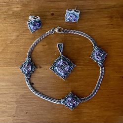 Vintage Sterling Silver Amethyst Marcasite Set