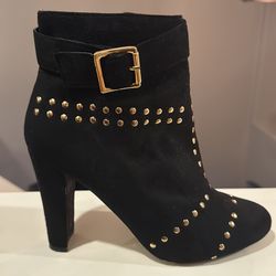 Bebe Suede High Heel Ankle Boots with gold embellished studs