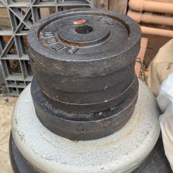 Loose Weight Plates Standard Iron Metal Weights From 2.5 Pounds And Up   Couple Different Sets And Barbells Dumbells Dumbbells
