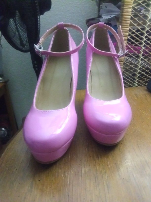 Baby Pink Wedge Strappy Heels Brand New Size 7