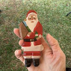 Hand Painted Christmas Santa Wood Ornament 