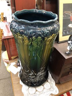 1910s Art Nouveau Floral Majolica Umbrella Holder