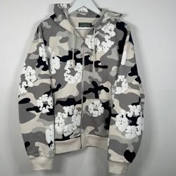 Denim Jeans Tears Black Off White Camo Zip Up Hoodie Sp5der Trapstar Pullover Hooded Jacket Coat Small S Medium M Large L XL