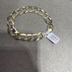 14k Two Tone Curve Cuban Bracelet 