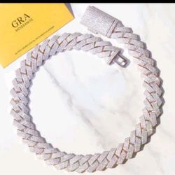 Twenty inch, twenty millimeter, moisenite, silver plated, gold plated chain