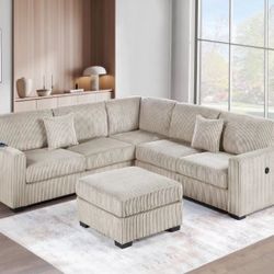 4-Pc Camel Sectional Sofa With Ottoman 