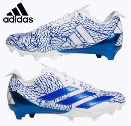 Men's Adidas Adizero Electric 2 White Blue Art Football Cleats Sz 10.5/11🏈