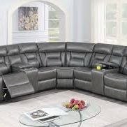 New Reclining Sectional .  Grey Gel Leatherette .  106” X 106”.  Free Delivery !
