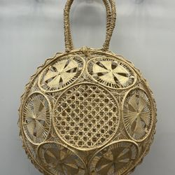 14” Round Straw Tote Purse Bag - Natural