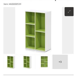 Furinno Luder Bookcase / Book / Storage , 5-Cube, White/Green White/Green 5-Cube