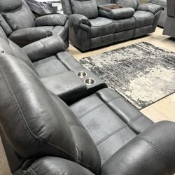 2Pc  Sofa and Loveseat W/ 4 Recliners 