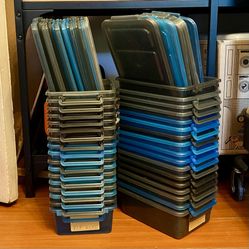 Plastic Rectangular Boxes With Lids | Grey, Blue