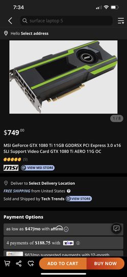 MSI GEFORCE GTX 1080 TI AERO 11G OC NVIDIA GeForce GTX 1080 Ti