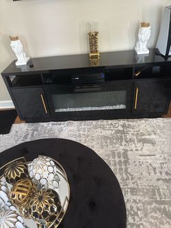 Black TV Stand with Electric Fireplace Insert