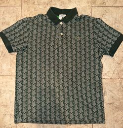 Lacoste L!VE Unisex Monogram Geometric Polo Shirt - Forest Green - Medium