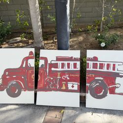 Pottery Barn Kids  Fire truck Canvas Artwork 