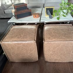 Full Leather Cubed Ottomans