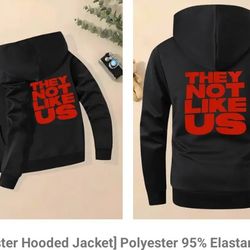 They Not Like Us- Adult Large Polyester Black And Red Zip Up Hooded Jacket