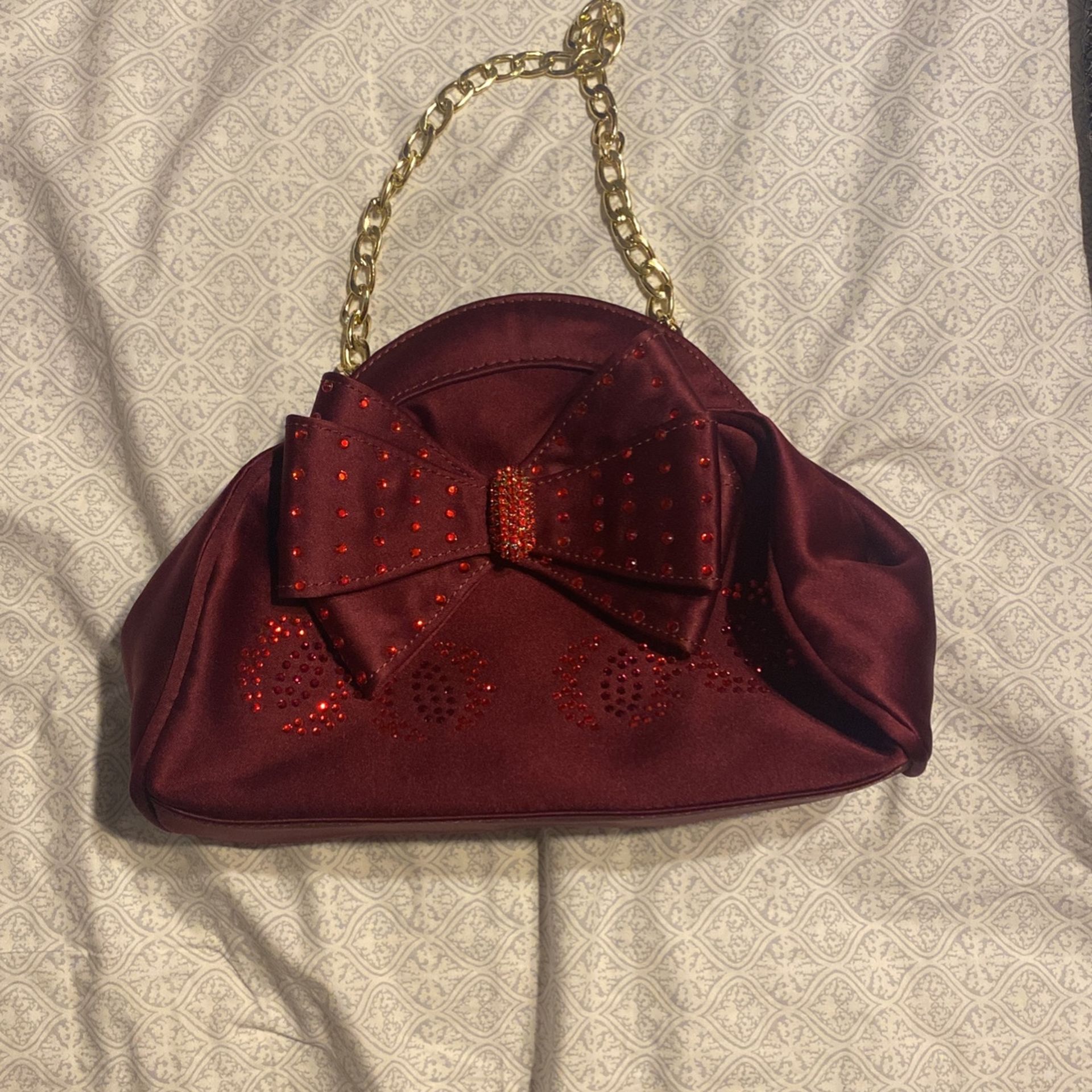 Red Wine Purse With Bow And Stones