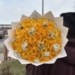50 Roses With Baby Breath Bouquet