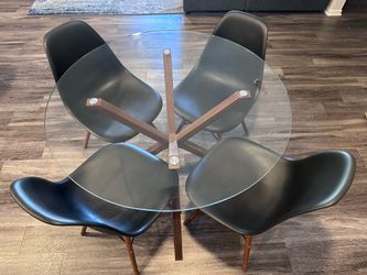 Round Glass Table with Four Chairs