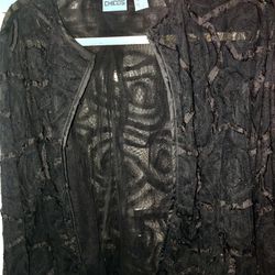 Chico Black Decorative Open Front Sheer Top. Size 2L 12
