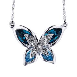 Blue Butterfly necklace sivery crystals from Swarovski 