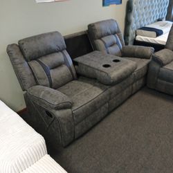 New Grey Two Pieces Reclining Sofa And Loveseat With Free Delivery 