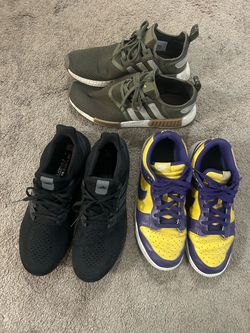 3 pairs of sneakers, Nike and Adidas