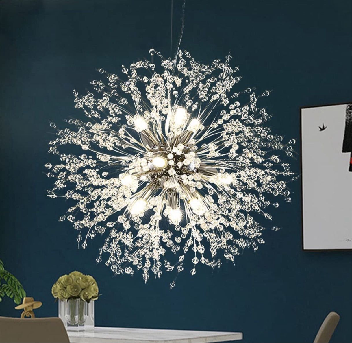 Modern Chrome Crystal Chandeliers, Sputnik Dandelion Chandelier Light Fixture Pendant Lighting for Dining Room, Living Room, Bedroom, Kitchen, Restaur