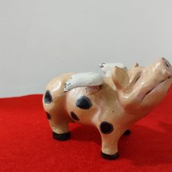 Vintage Cast Iron Flying Spotted Pig Paperweight/Doorstop-Angel Wings- Heavy