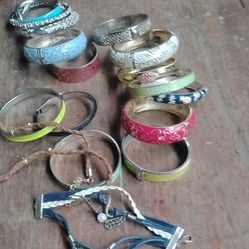 Colorful Fashion Bangle Bracelet Collection plus one watch and one necklace