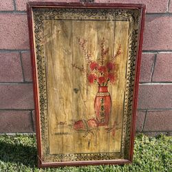 24 X 38in Asian Wood Painting Floral