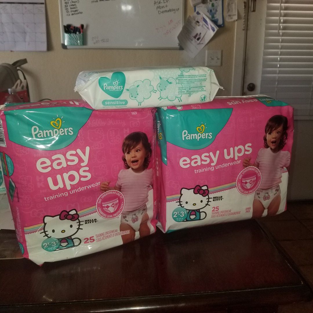 Pampers easy ups size 2t 3t with wipes