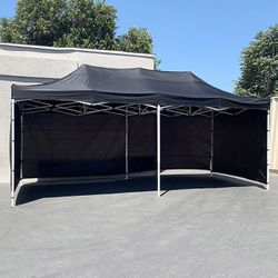 (Brand New) $240 Heavy-Duty 10x20 ft Canopy w/ 4 Sidewalls, Outdoor Patio Pop Up Tent Gazebo with Carry Bag, Black