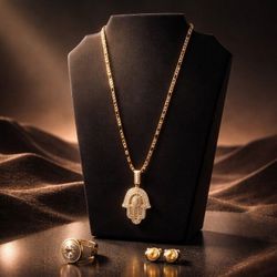 Jewelry Yellow Gold Filled    Valentino  Necklace& Hamas Pendant