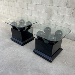1980s Postmodern Black Lacquer End Tables (PAIR)